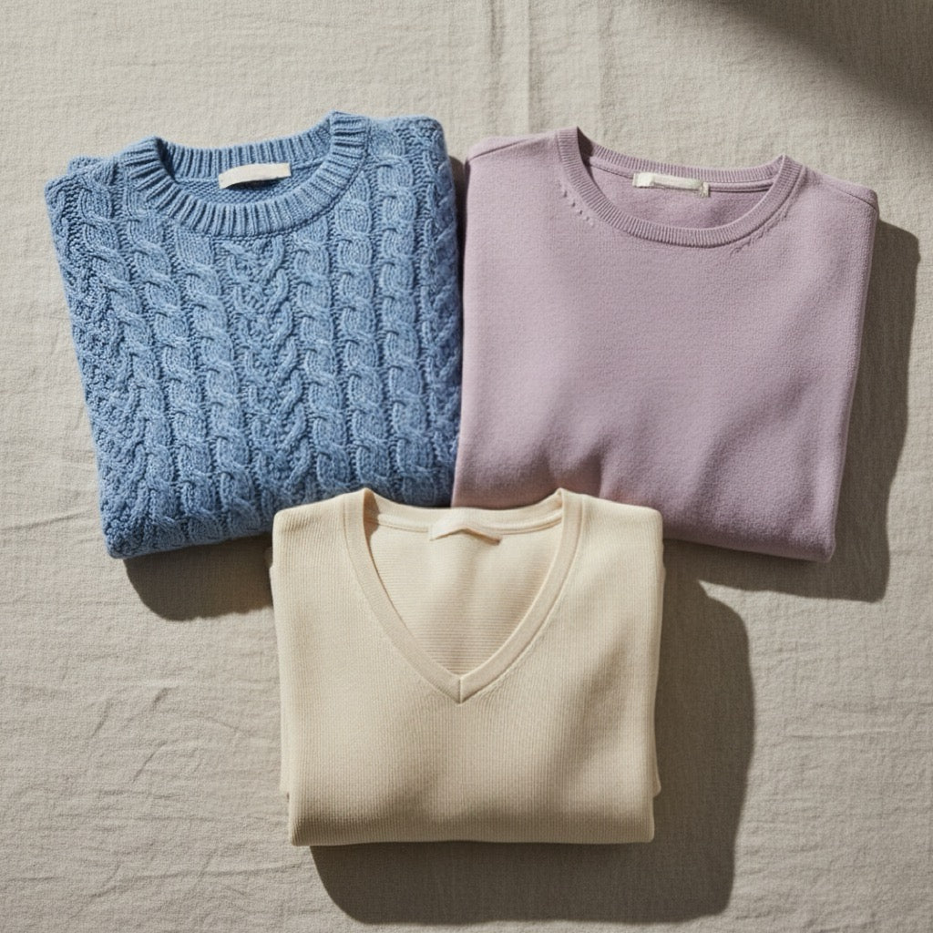 Pullover in verschieden Stoffarten und Variationen