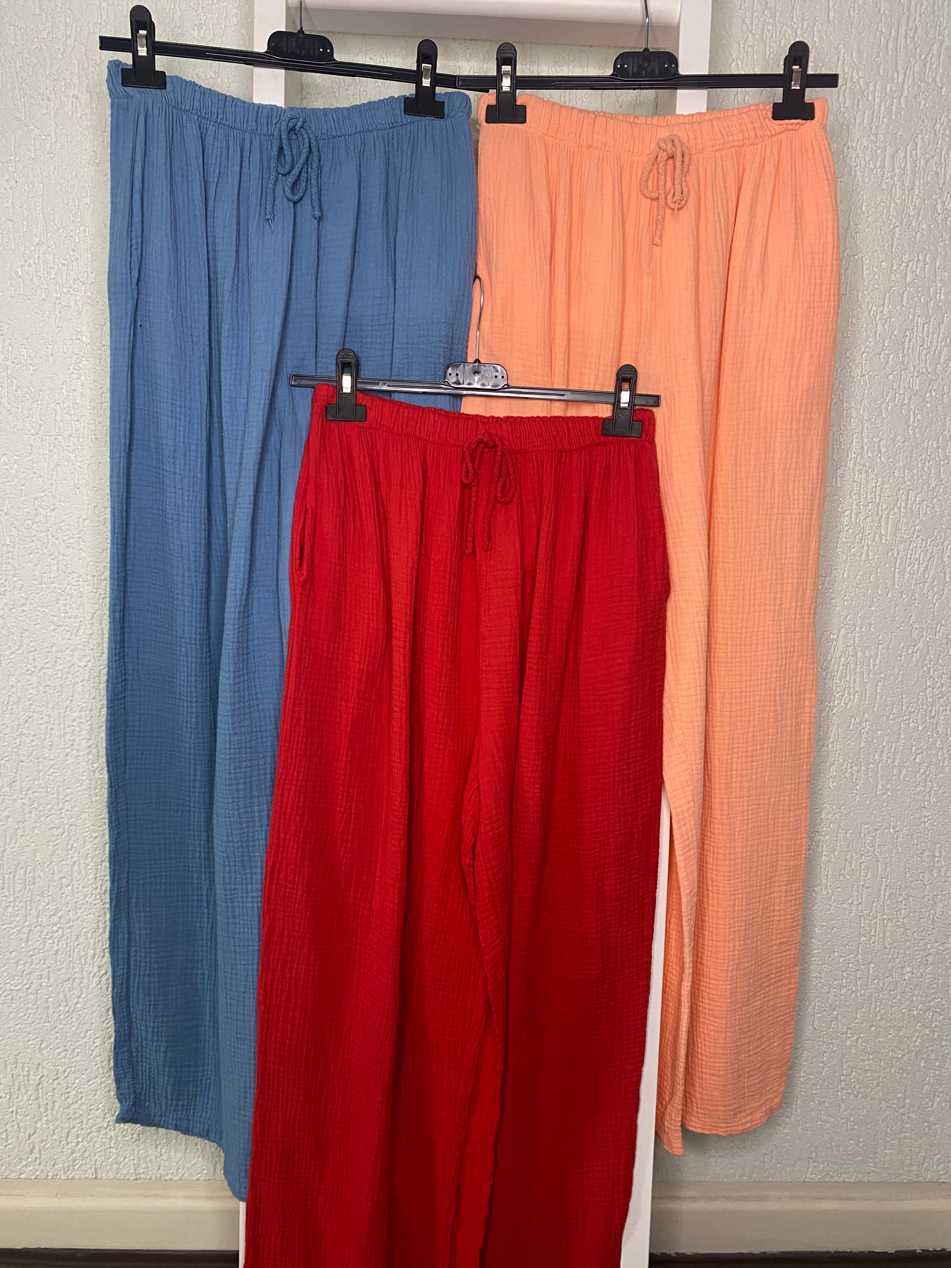 Weite Musselin-Hose aus Baumwolle – Waffelstruktur & Gummibund