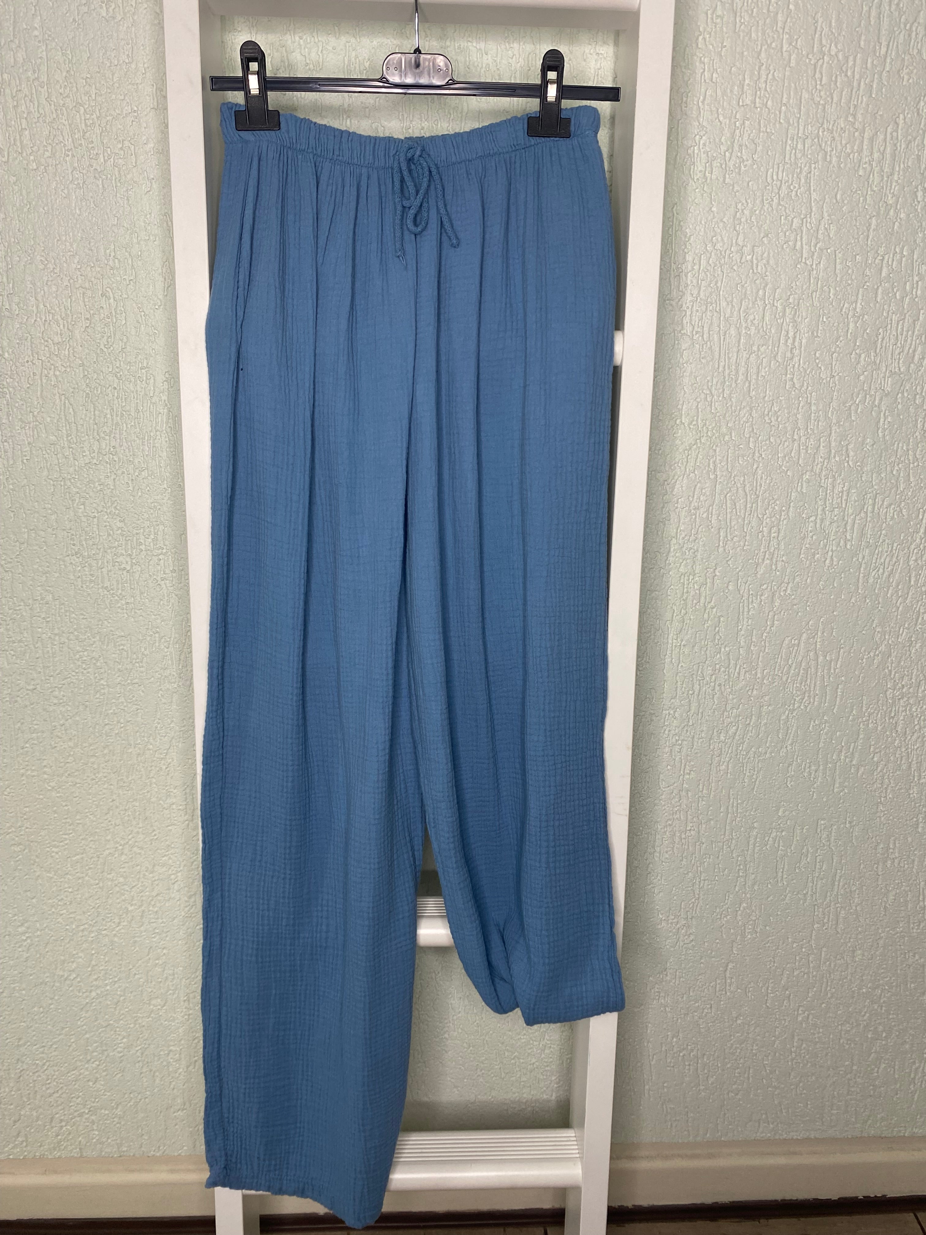 Weite Musselin-Hose aus Baumwolle – Waffelstruktur & Gummibund