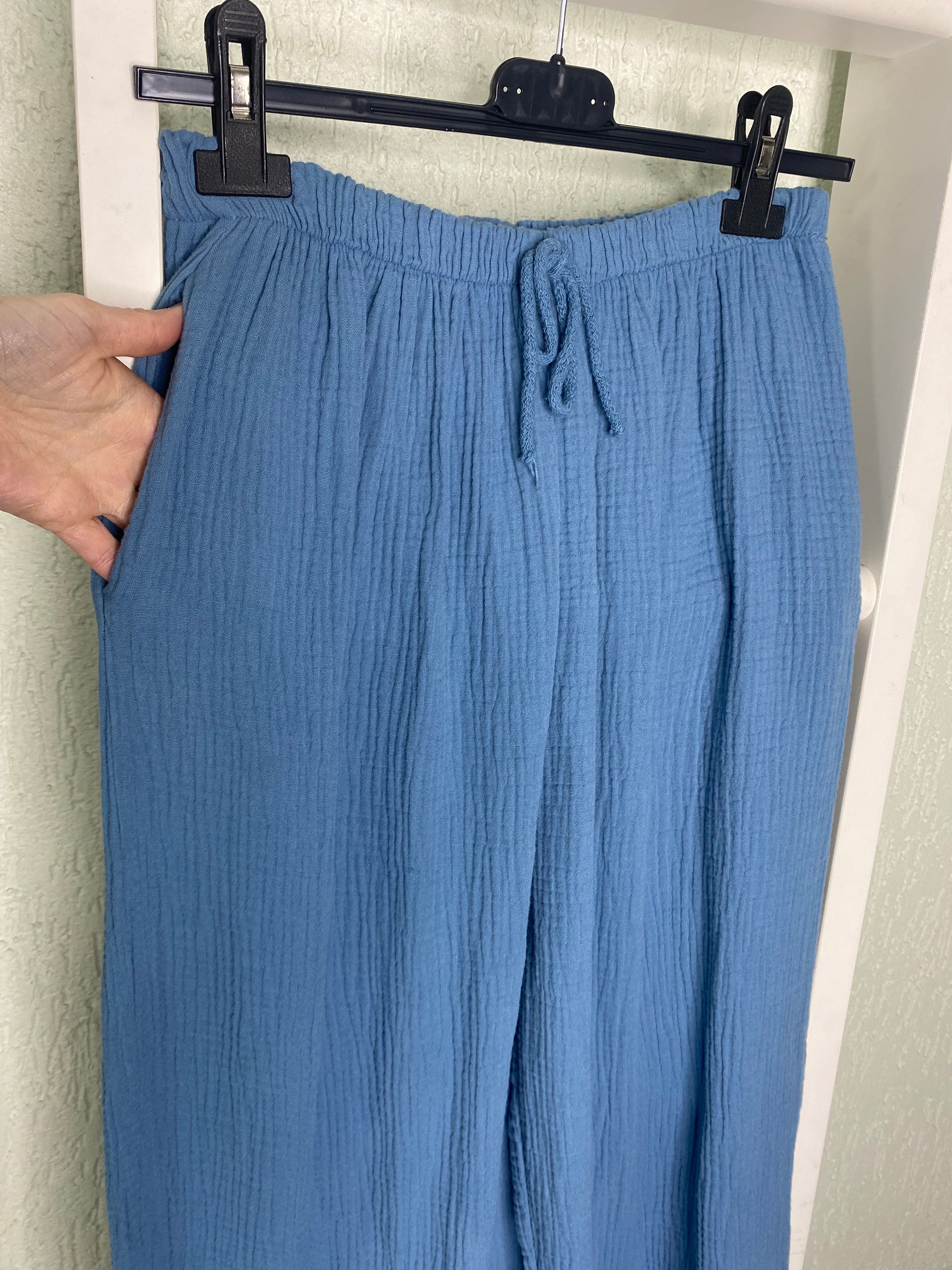Weite Musselin-Hose aus Baumwolle – Waffelstruktur & Gummibund
