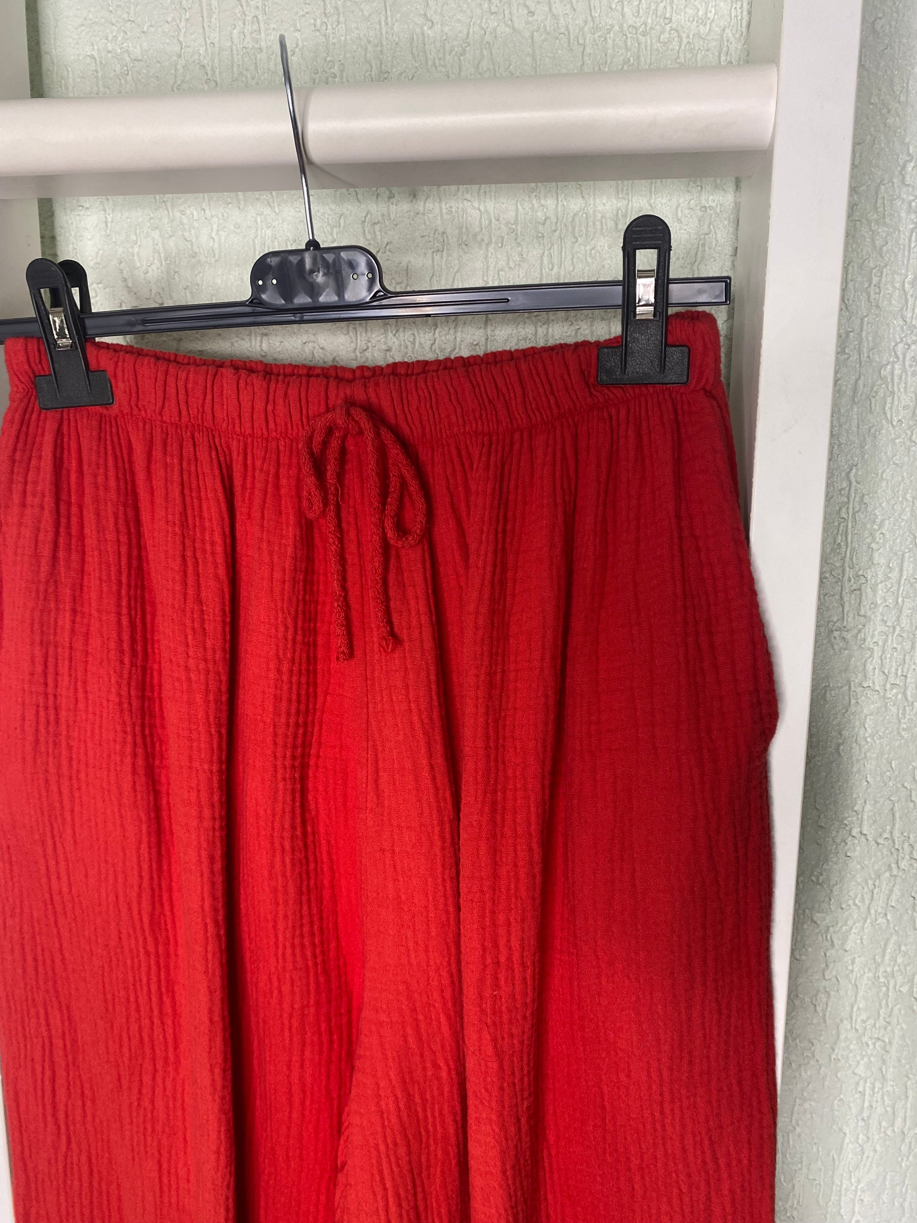 Weite Musselin-Hose aus Baumwolle – Waffelstruktur & Gummibund