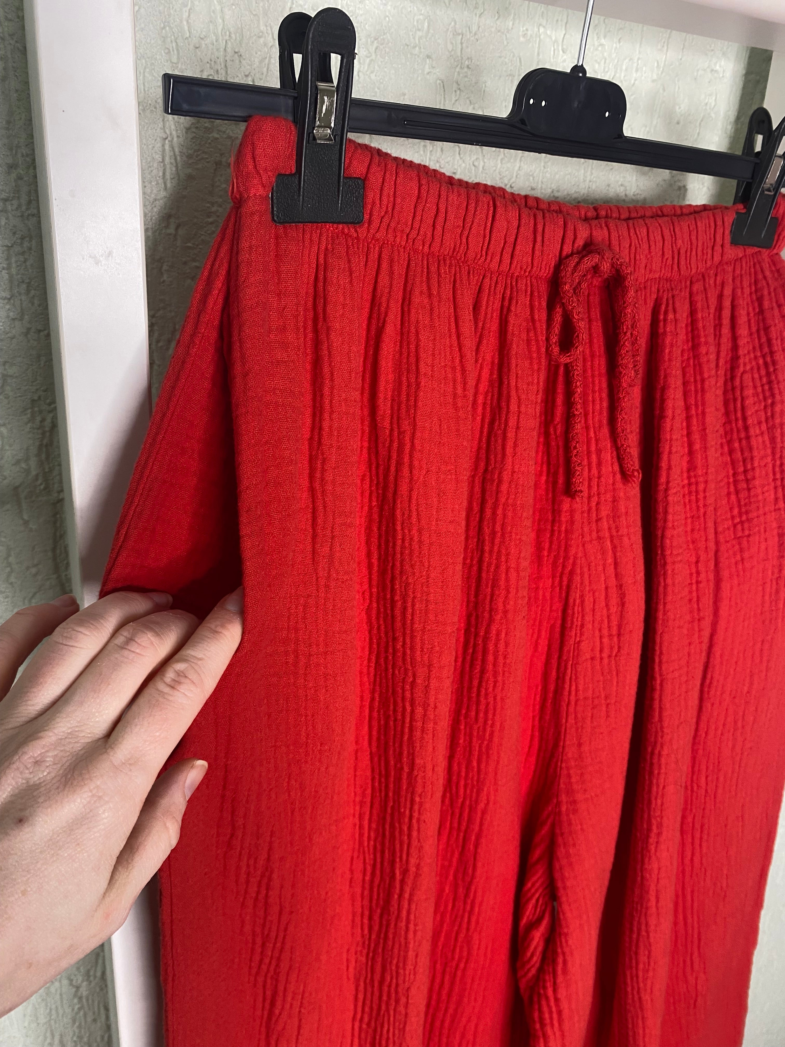 Weite Musselin-Hose aus Baumwolle – Waffelstruktur & Gummibund