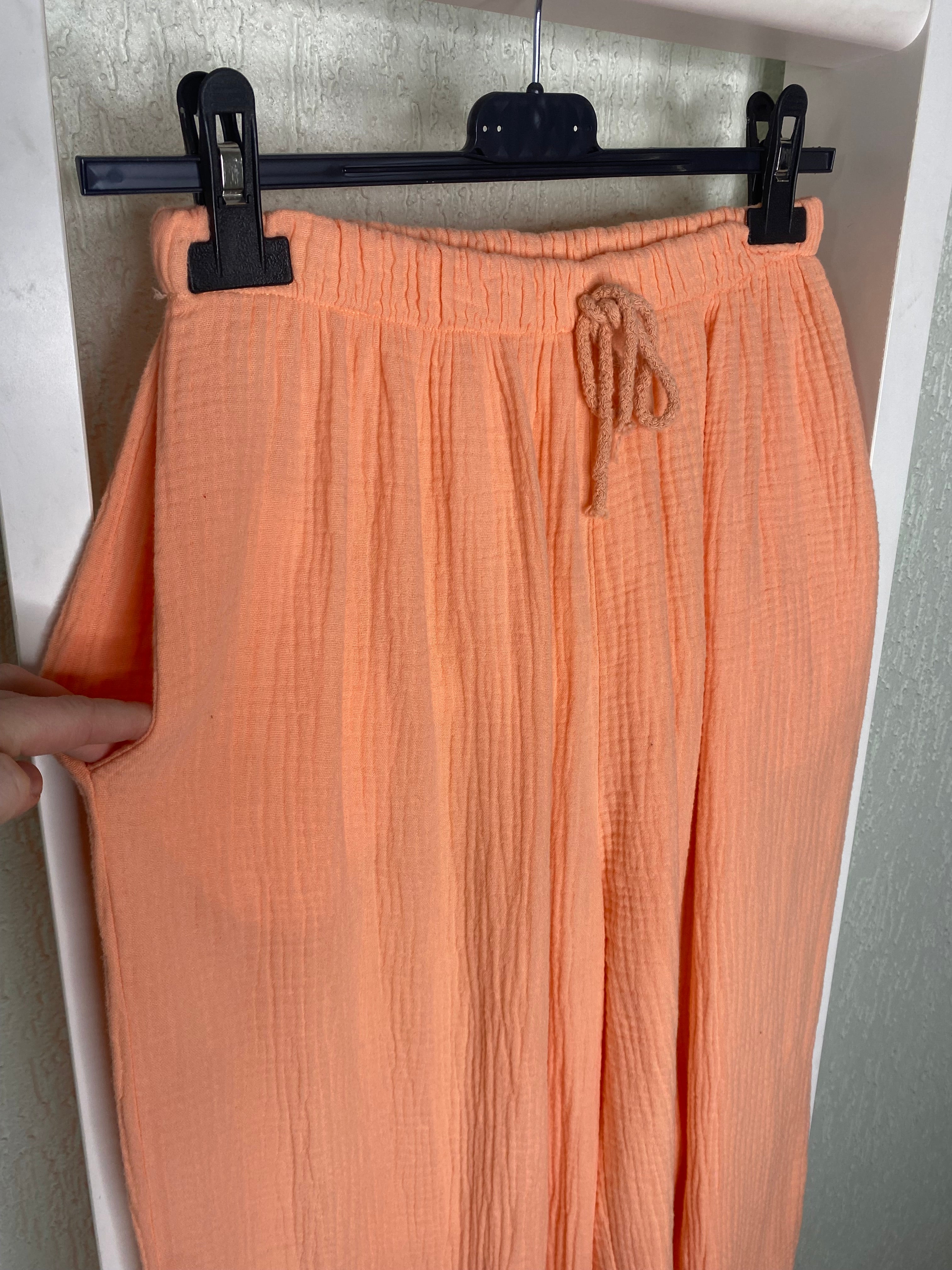 Weite Musselin-Hose aus Baumwolle – Waffelstruktur & Gummibund