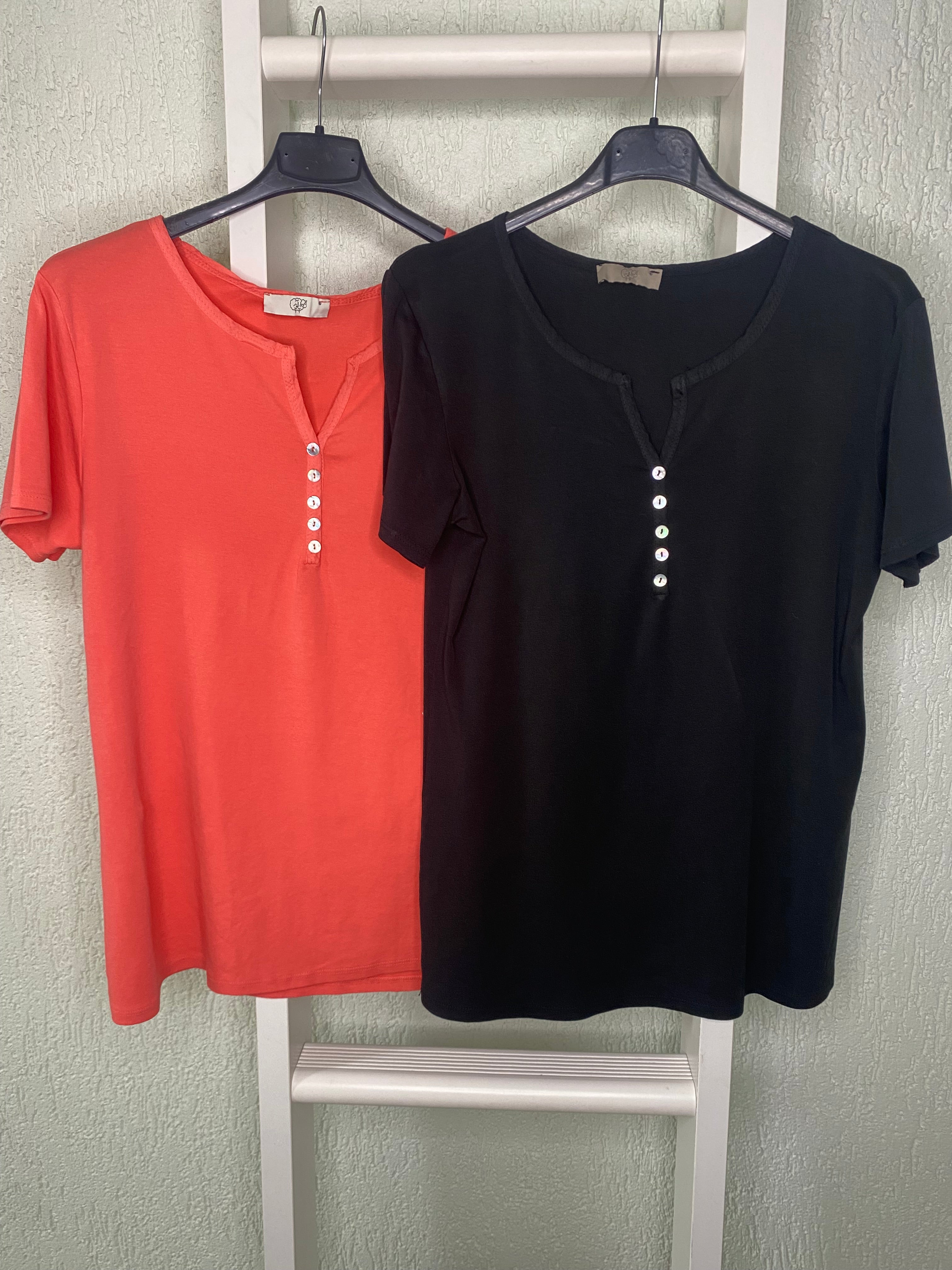 Basic T-Shirt Damen mit Knopfleiste