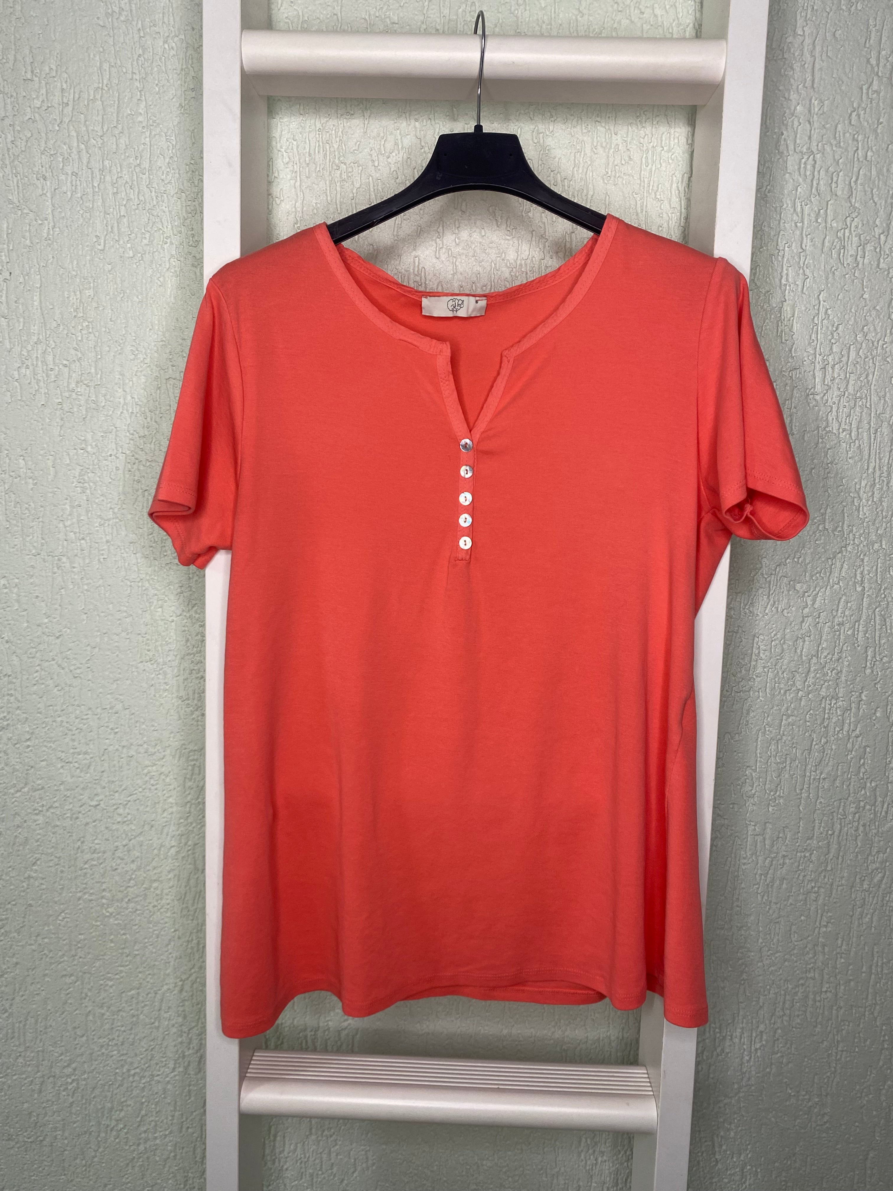 Basic T-Shirt Damen mit Knopfleiste