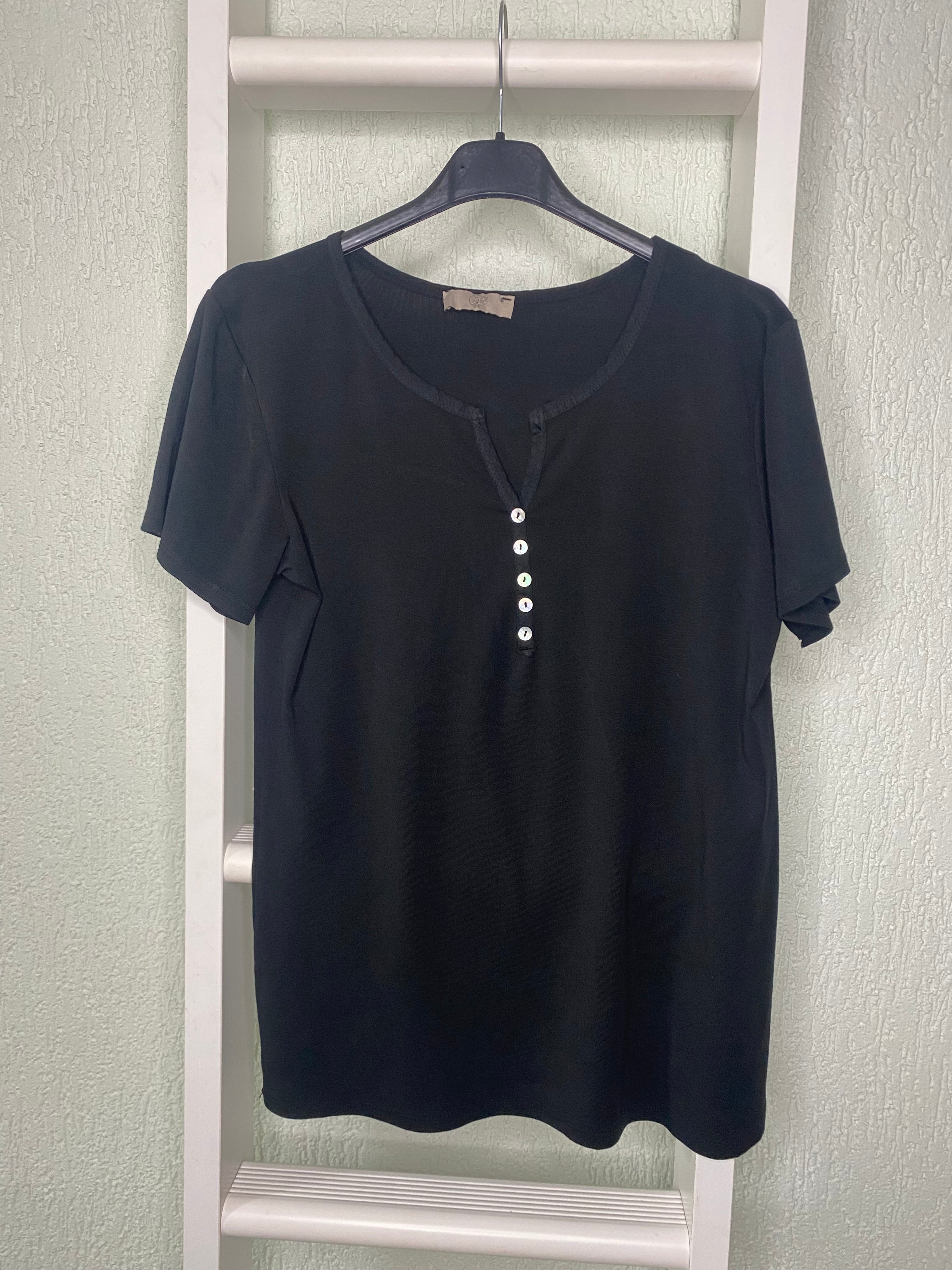 Basic T-Shirt Damen mit Knopfleiste