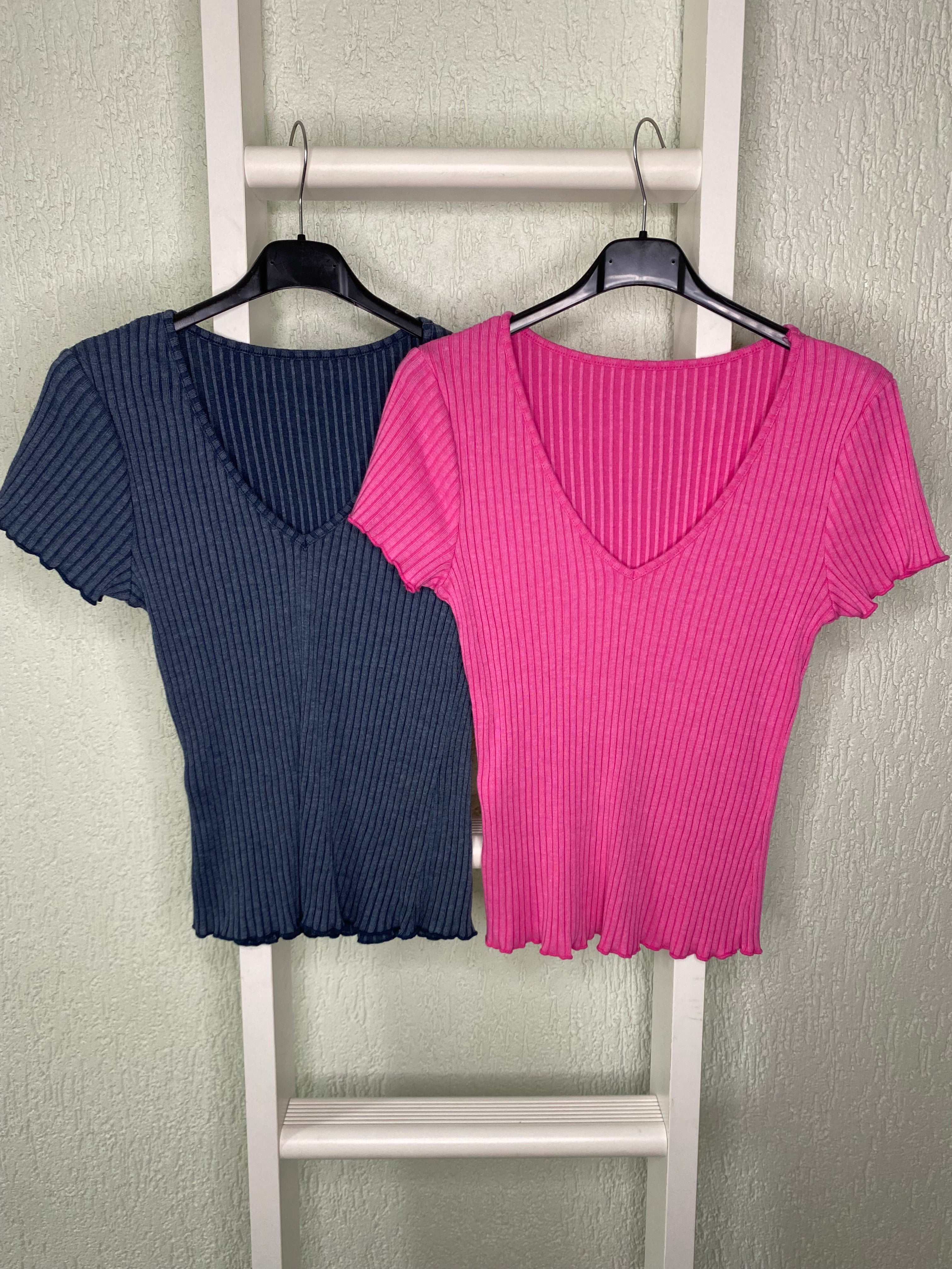 Ripp T-Shirt Damen mit V-Ausschnitt