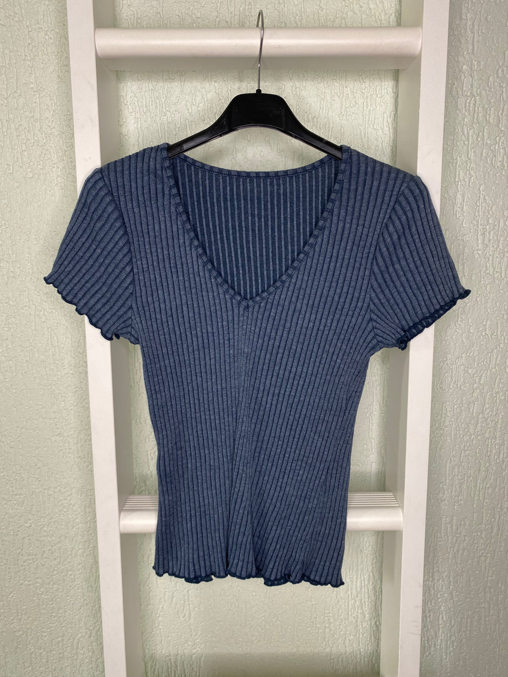Ripp T-Shirt Damen mit V-Ausschnitt