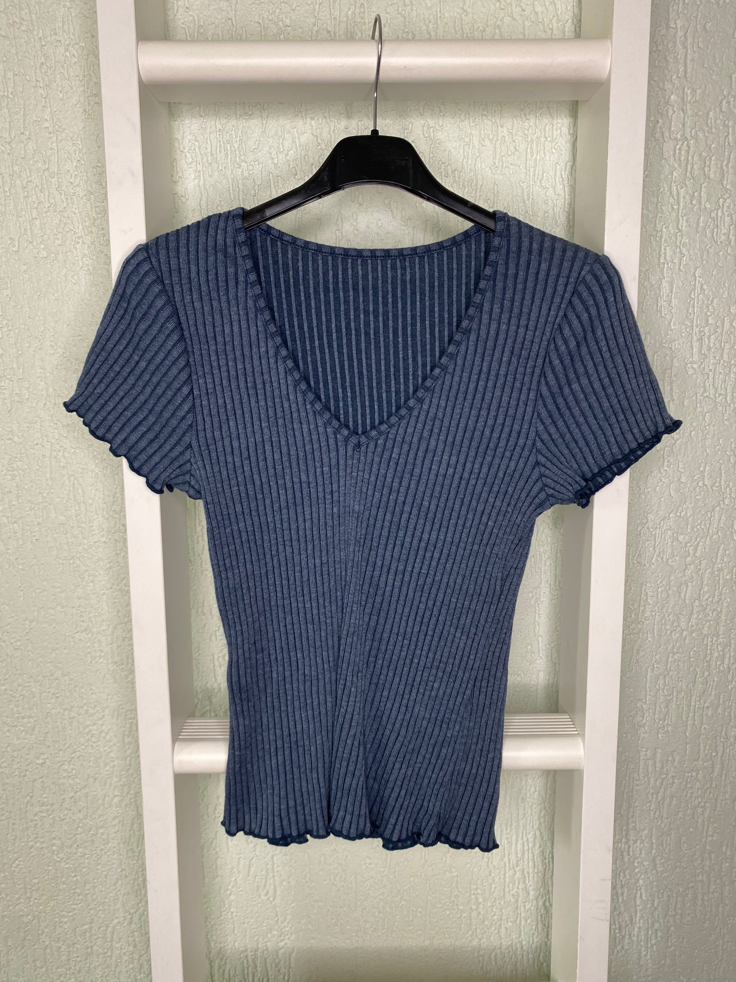 Ripp T-Shirt Damen mit V-Ausschnitt