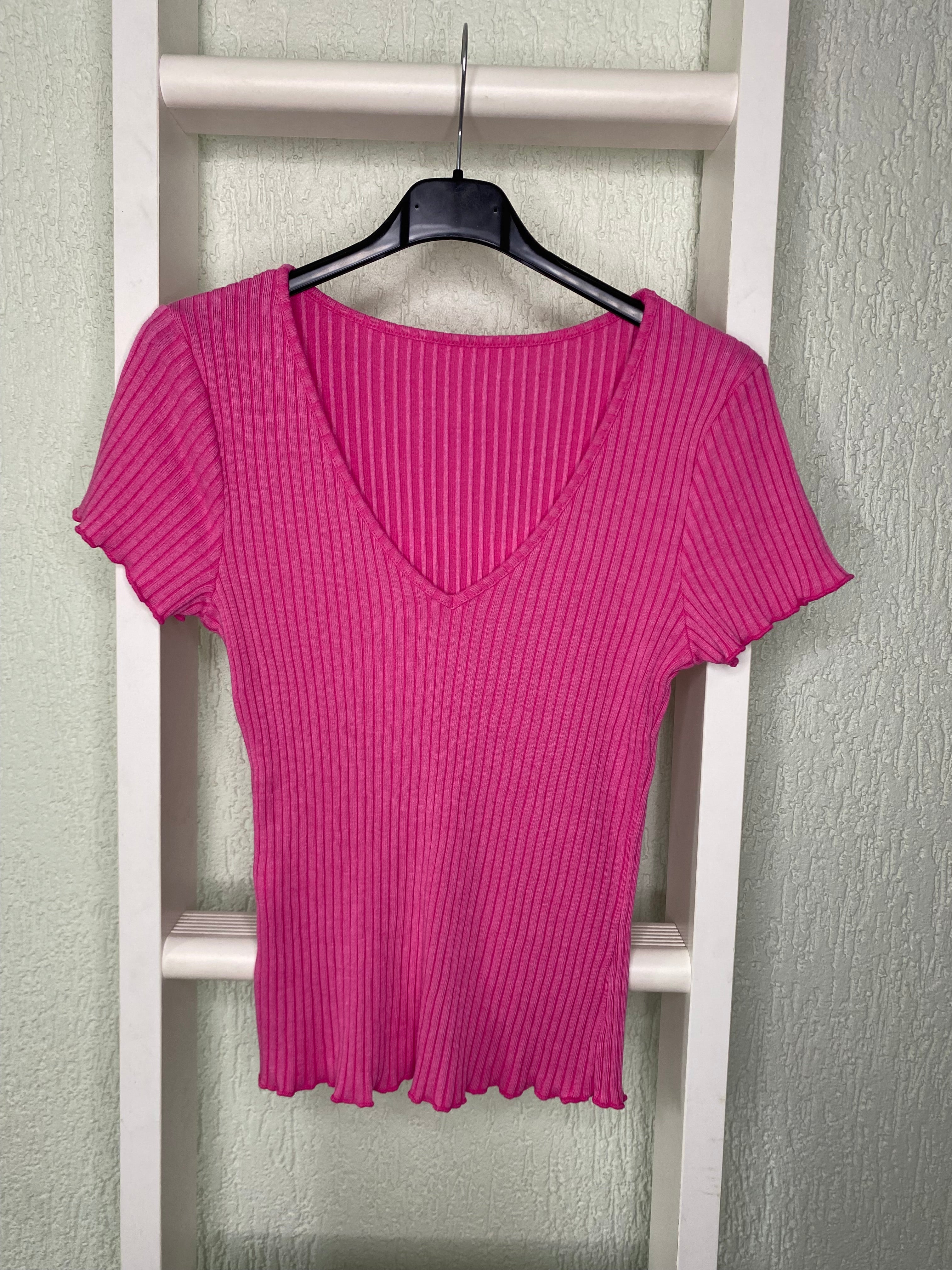 Ripp T-Shirt Damen mit V-Ausschnitt